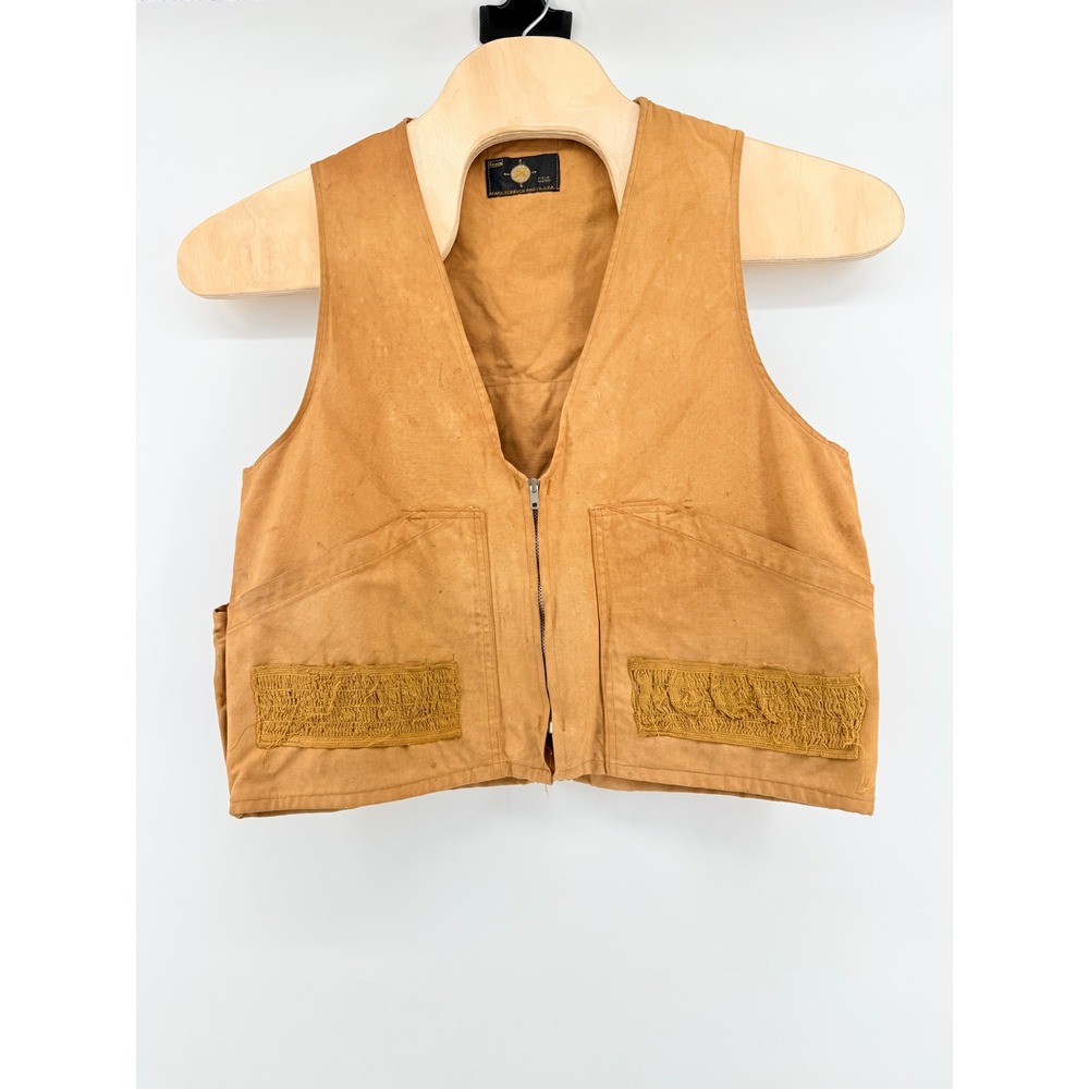 Vintage Ideal Hunting‎ Vest L Brown Duck Canvas Talon Zip Distressed Patina 50s